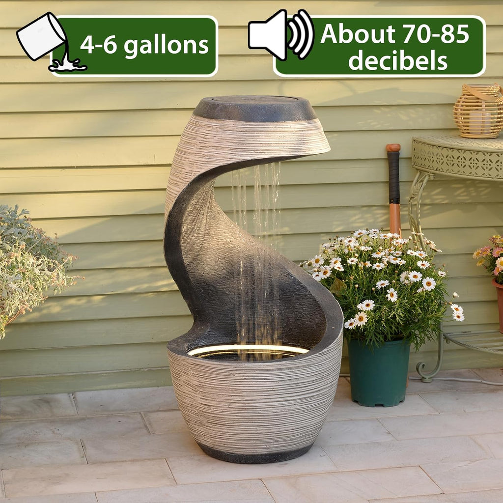 Sunlinua 37' Tall S-Shaped Outdoor Waterfall Fountain – Rainfall Water Fountain for Garden, Patio or Backyard Decor, Floor-Standing Resin Garden Fountains Water Feature with Flat Top for Plant Display