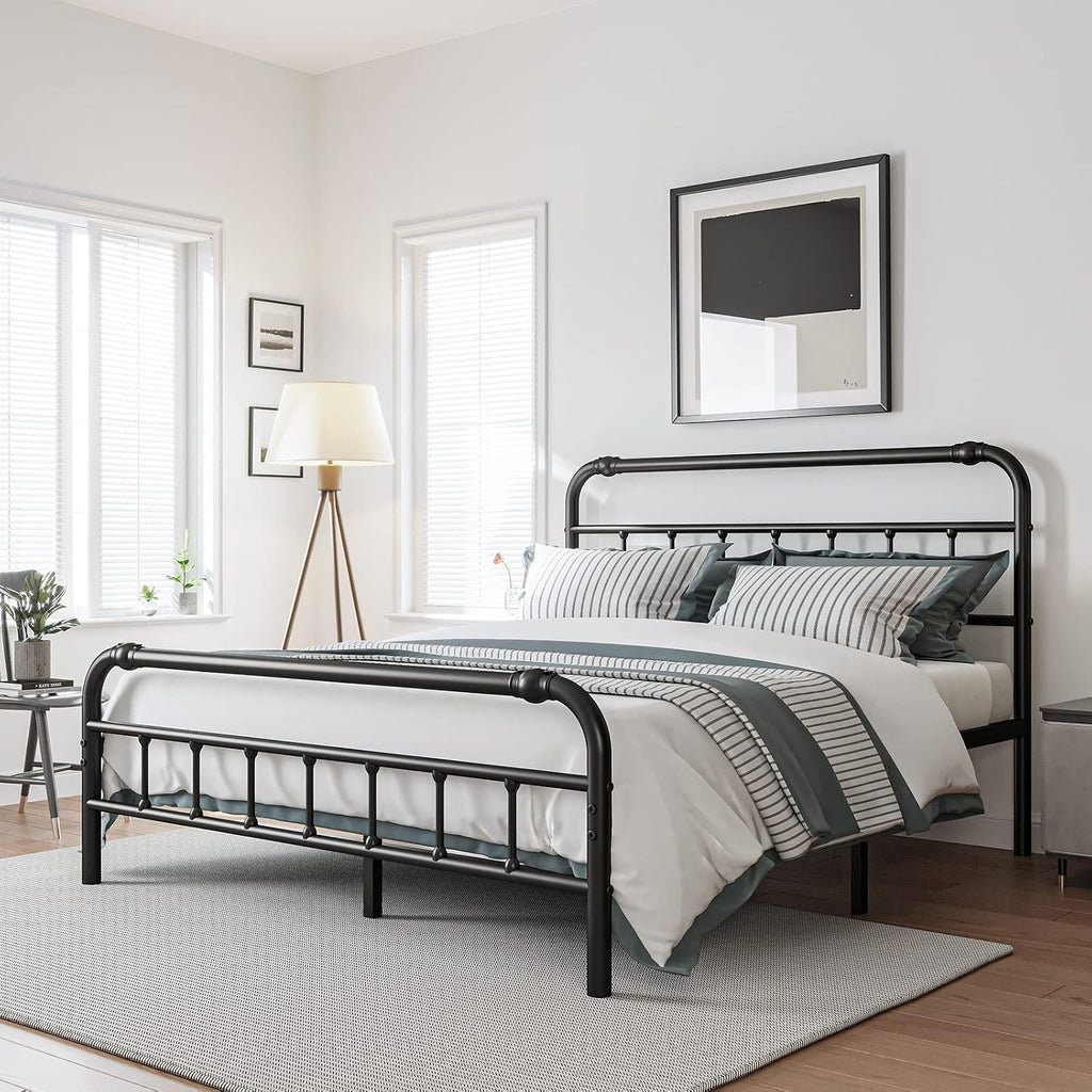 BOSRII Queen Size Bed Frame with Headboard and Footboard, 18 Inches High, 3500 Pounds Heavy Duty Metal Slats Support for Mattress, No Box Spring Needed, Noise-Free, Black