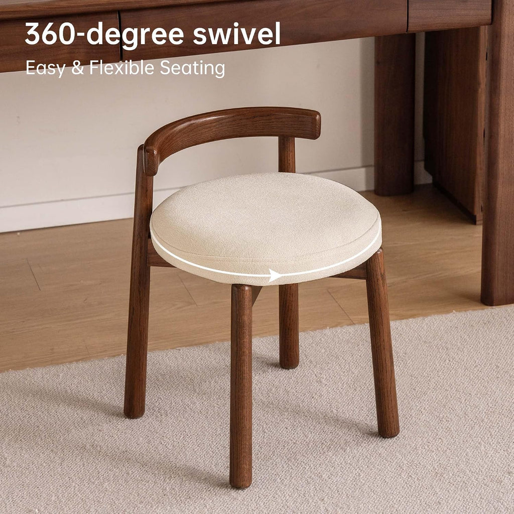 YESWOOD Oak Wood Swivel Vanity Stool, 360 Swivel Chair for Makeup Room, Fully Assembled Makeup Chair, Vanity Bench for Bathroom & Living Room, Walnut Color