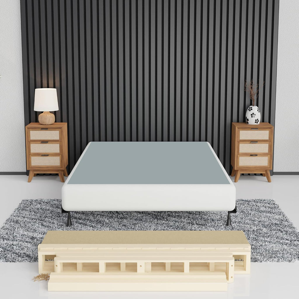 Spring Coil, 8-Inch Sturdy Wood Box Spring for Mattress Support - Durable and Easy to Assemble Natural Wood Foundation for Full XL, White