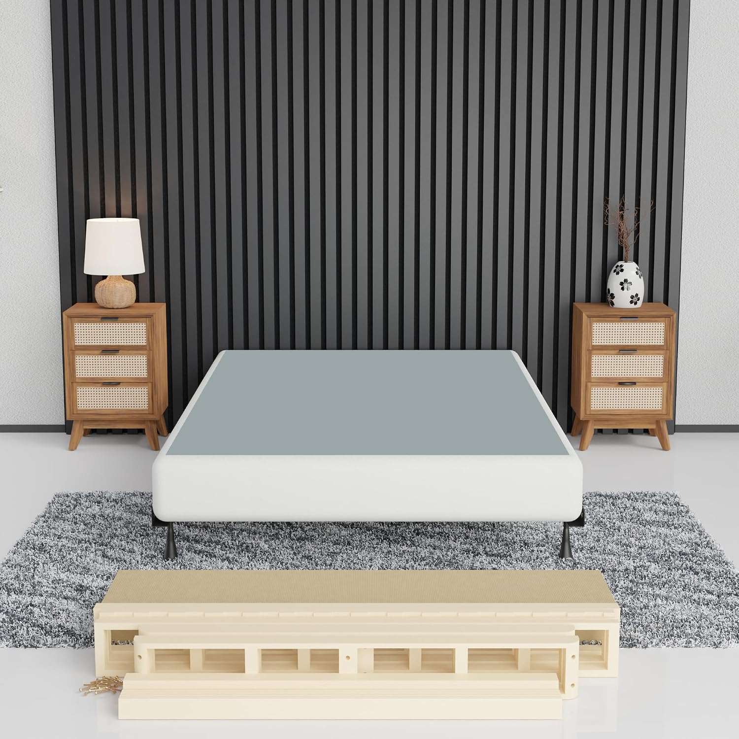 Spring Coil, 8-Inch Sturdy Wood Box Spring for Mattress Support - Durable and Easy to Assemble Natural Wood Foundation for Full XL, White