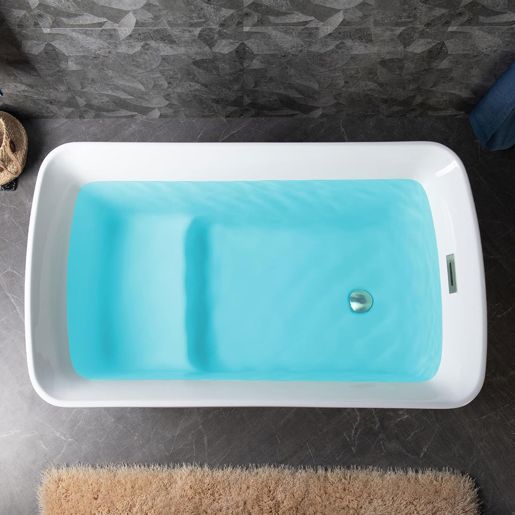 WOODBRIDGE 48' Acrylic Freestanding Square Shape Janpanese Soaking Tub with Pre-molded Seat and Chrome Pop-UP Drain and Overflow Option, Black, B1870