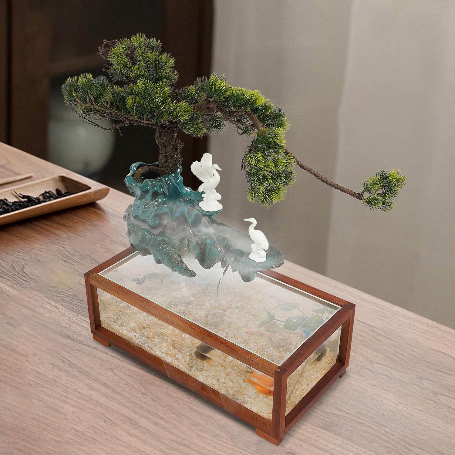 Indoor Fountain Rockery Tabletop Fountain with an Atomizer Elaxation Water Feature Meditation Desktop Fountains for Home Office Decor or Giving 18.9'' x 9.8'' x 13.4'' with LED Light