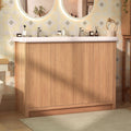 46.7 inch Bathroom Sink Vanity Combo, Large Freestanding Double Bath Vanity Sink Set with 4 Cabinets, Dual Basin Bathroom Storage Cabinet, Natural Wood Color