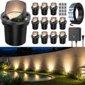 All-in-One Low Voltage Landscape Lighting 12W LED Well Lights IP67 Outdoor In-Ground Lights Waterproof with 144W Transformer, 2700K Warm White Pathway Lighting for Yard Garden, 12 Pack