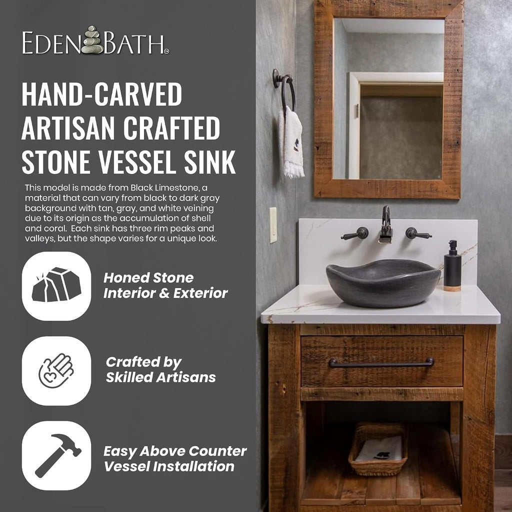 Eden Bath Round Freeform Vessel Sink, Honed Black Limestone - Stylish Bathroom Sink