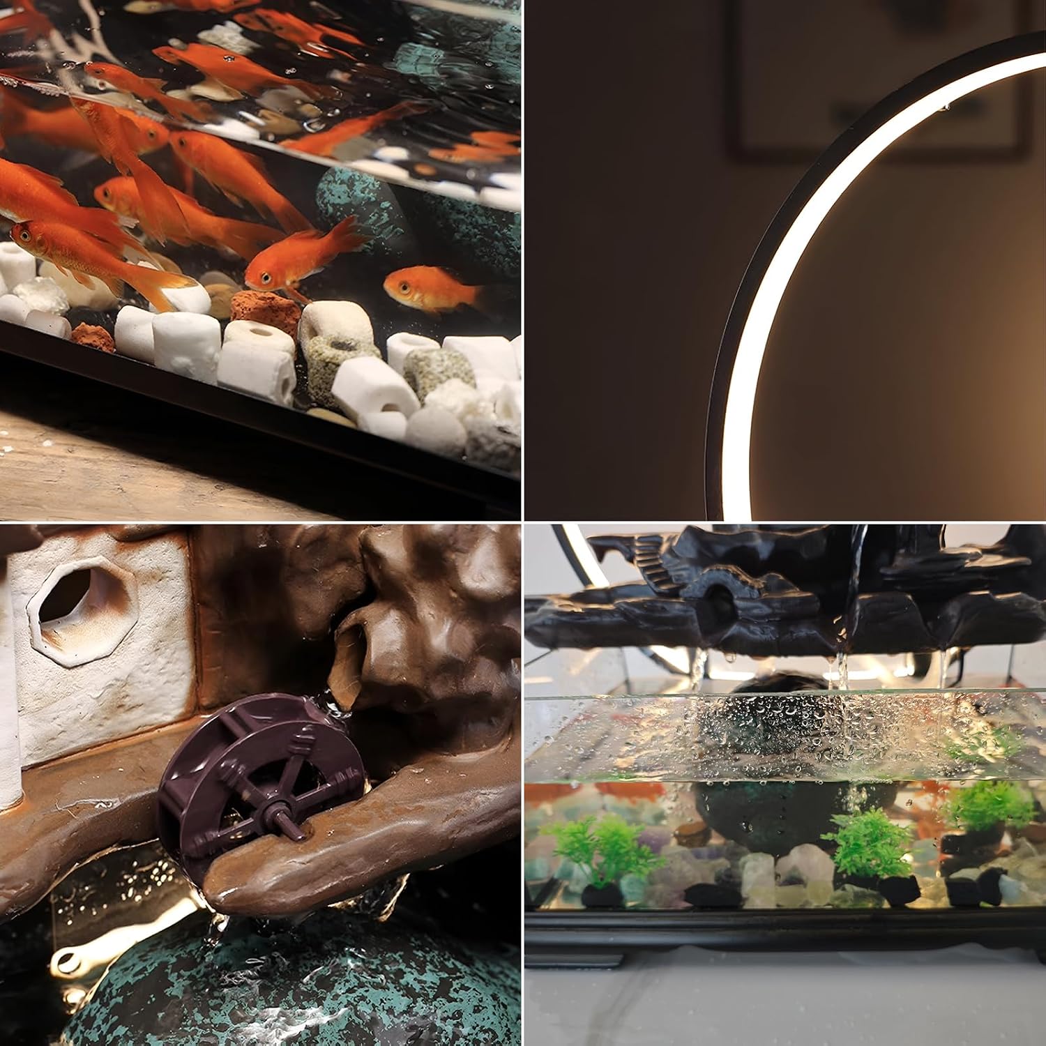 Desktop Ceramic Water Fountain Fish Tank - Adjustable Water Flow with LED Lights | Indoor Decoration Fortune Gifts+15 PCS Free Crystals (Style 2)