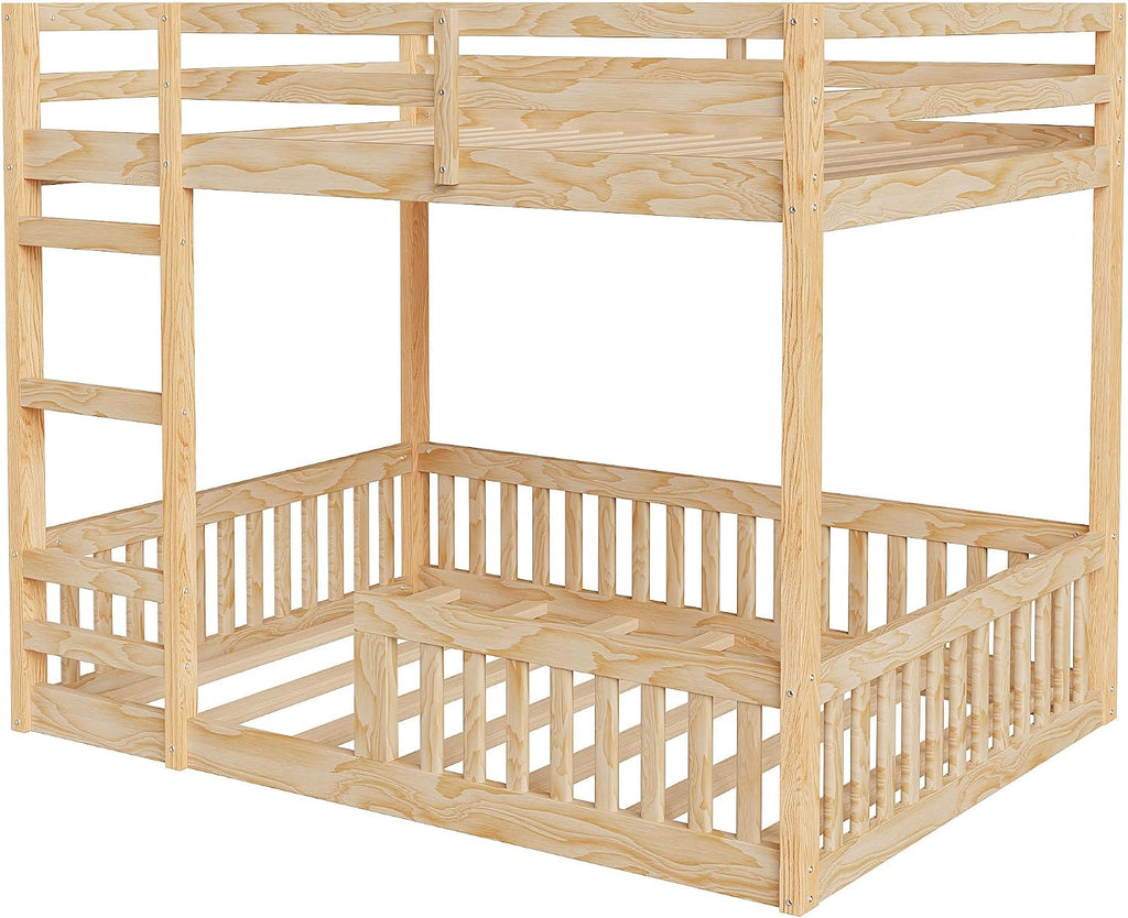 Stylish Full Over Full Wood Bunk Bed with Ladder and Guardrails,Ideal for Bedrooms, Guest Rooms, Dormitories, No Box Spring Needed (Natural/FF)