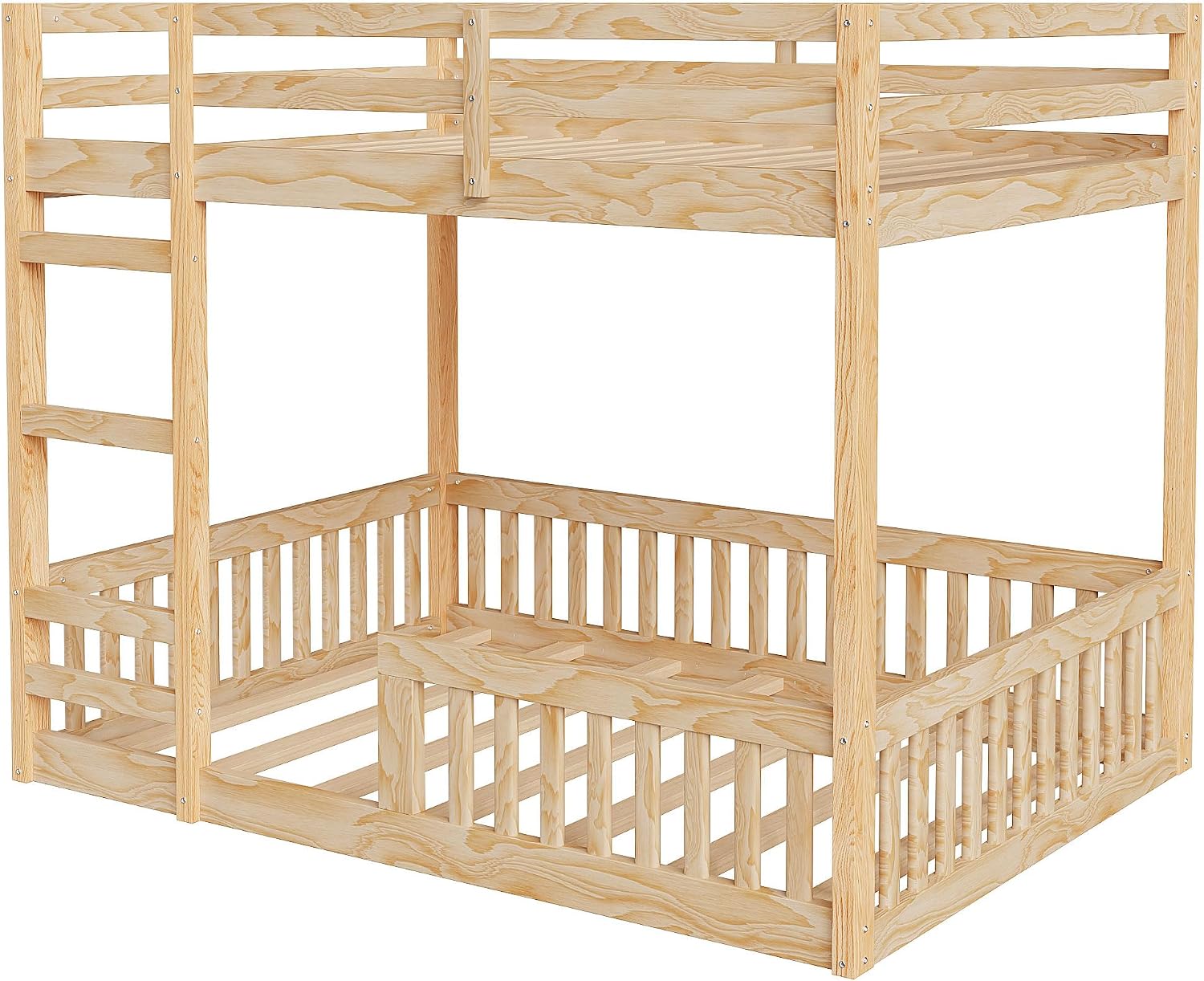 Stylish Full Over Full Wood Bunk Bed with Ladder and Guardrails,Ideal for Bedrooms, Guest Rooms, Dormitories, No Box Spring Needed (Natural/FF)