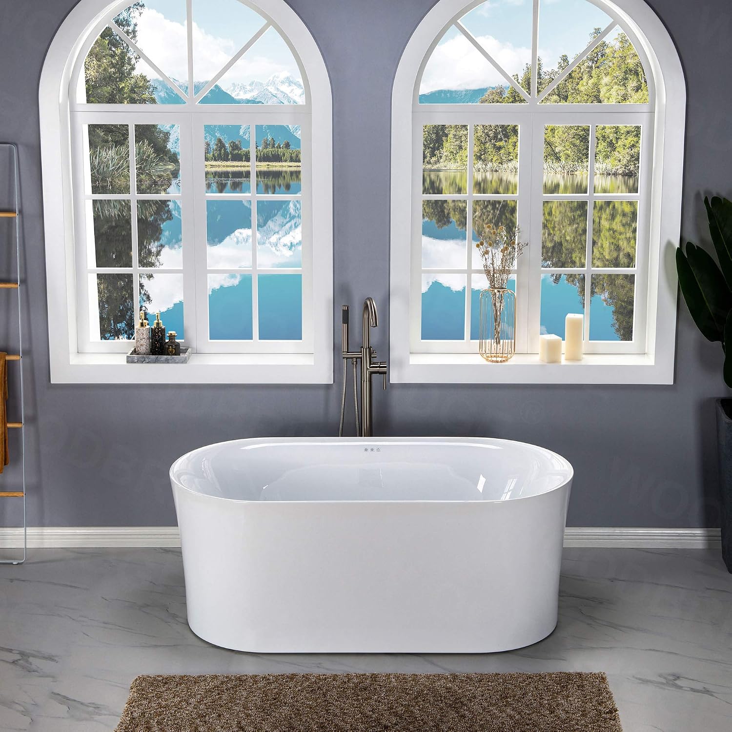 WOODBRIDGE 67' Acrylic Freestanding Bathtub Contemporary Soaking White Tub with Oil Rubbed Bronze Overflow and Drain,B0101-ORB