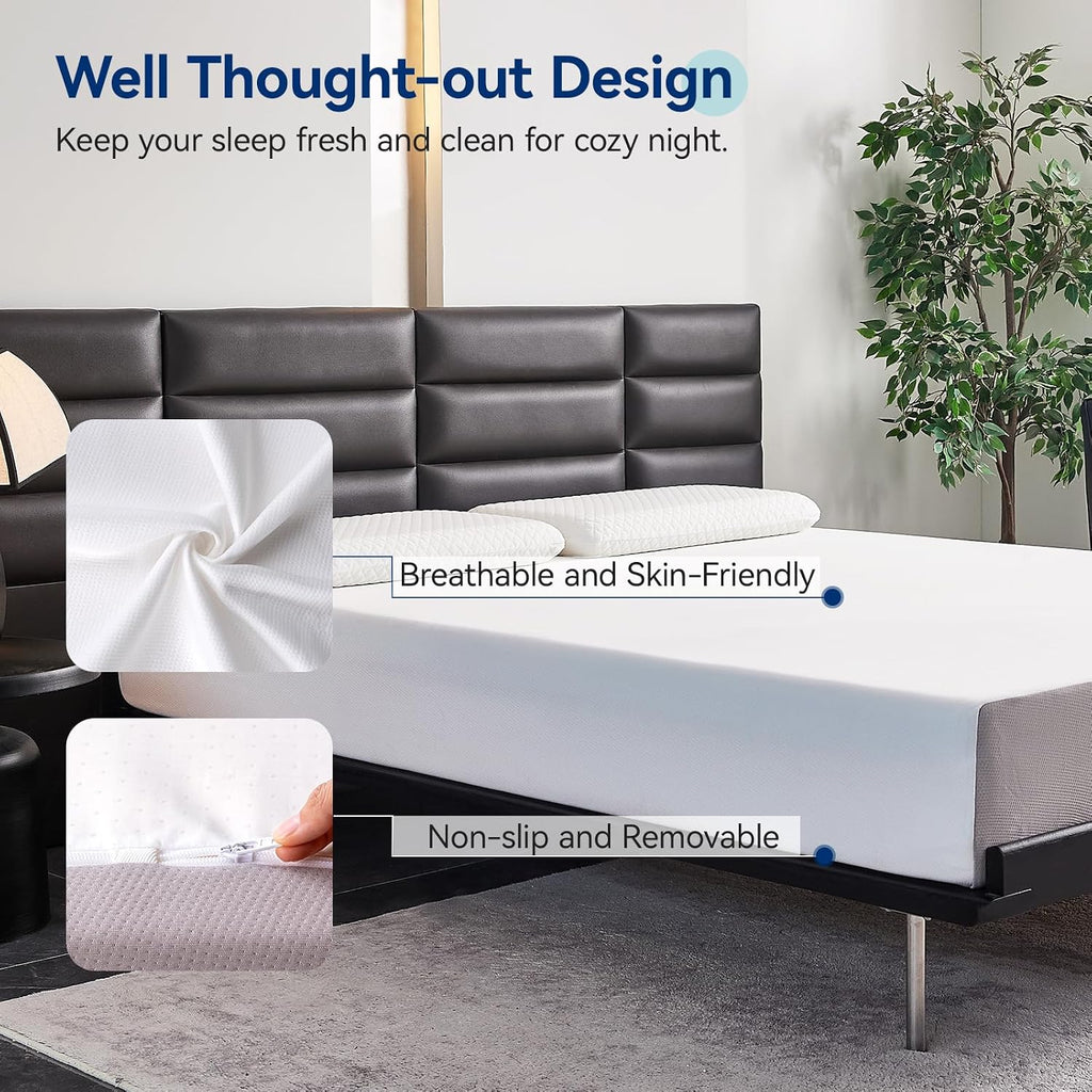 Amazon Basics Breathable Gel Memory Foam Mattress, Medium Firm, 10 Inch, King, White/Grey