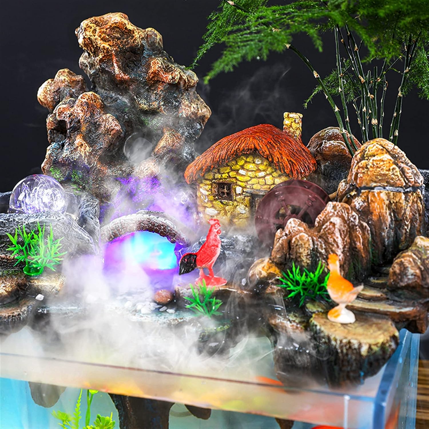 Indoor Waterfall Fountain Desktop Fountain Waterfall Desktop Humidifier with Rockery Aquariums Feng Shui Wheel Tabletop Fountain Home Office Decoration Tabletop Fountains
