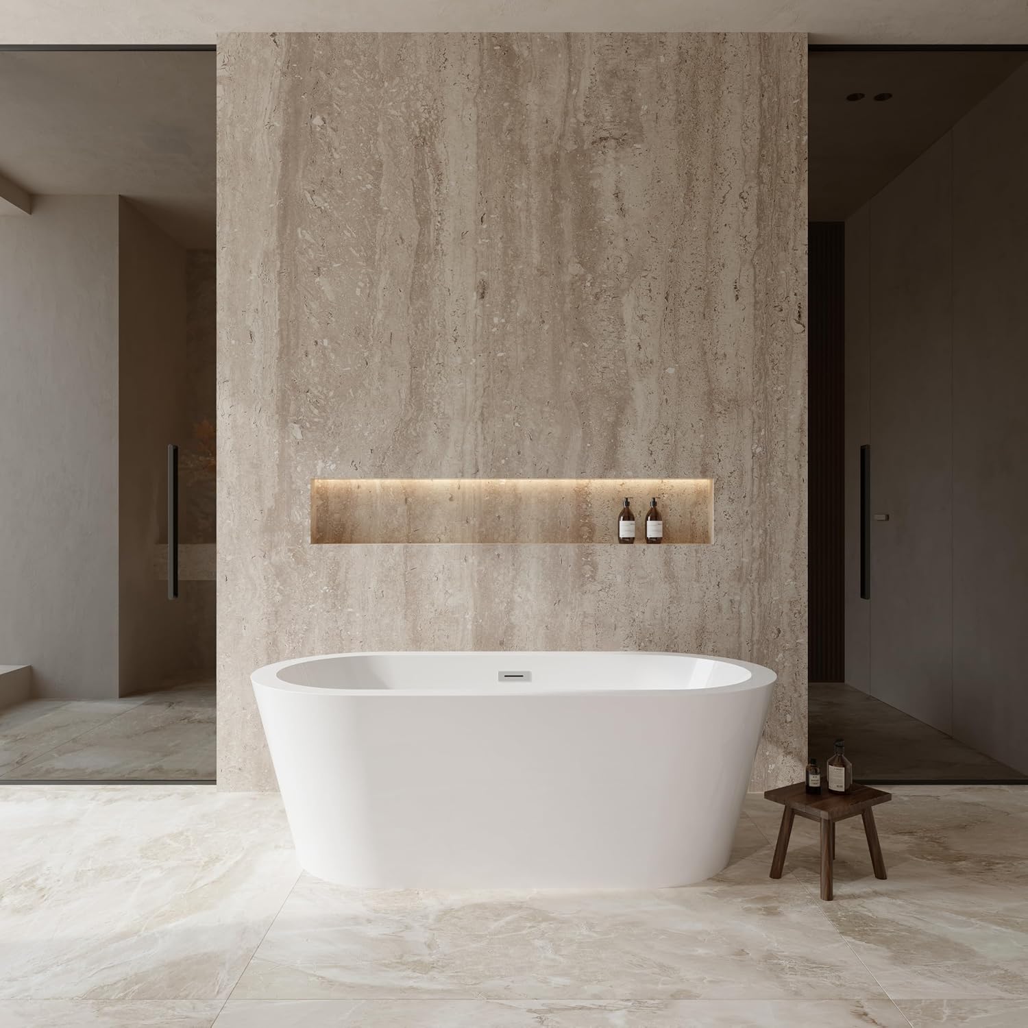 Mermaid 67 inch Freestanding Bathtub in White with Polished Chrome Drain and Overflow Trim