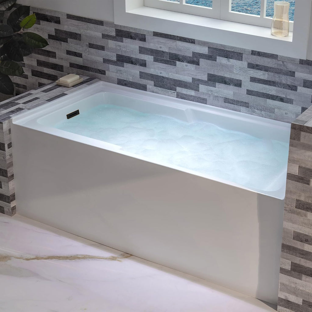 WOODBRIDGE 54' Acrylic Rectangular Alcove Soaking Bathtub in White with Left Drain, Oil Rubbed Bronz pop-UP Drain Included BA5430L