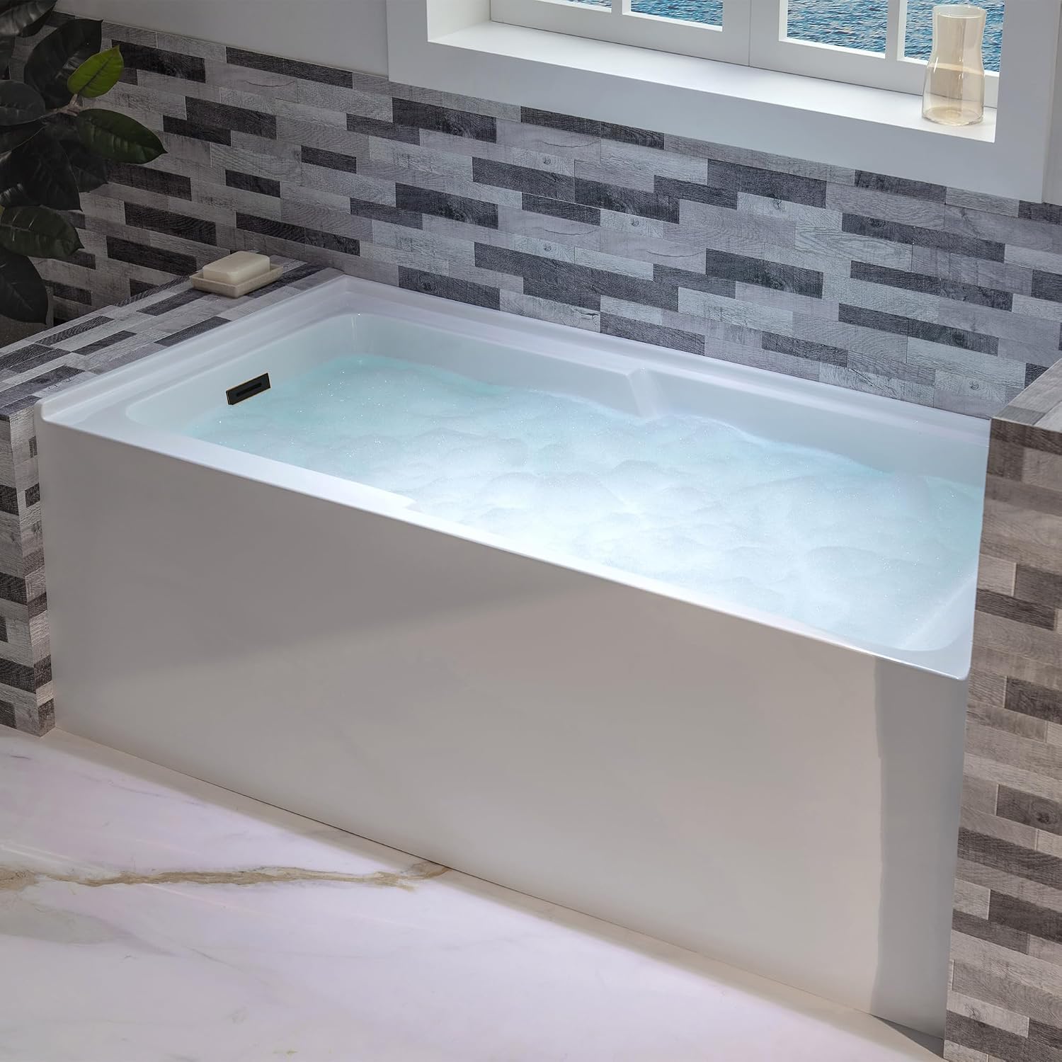 WOODBRIDGE 54' Acrylic Rectangular Alcove Soaking Bathtub in White with Left Drain, Oil Rubbed Bronz pop-UP Drain Included BA5430L
