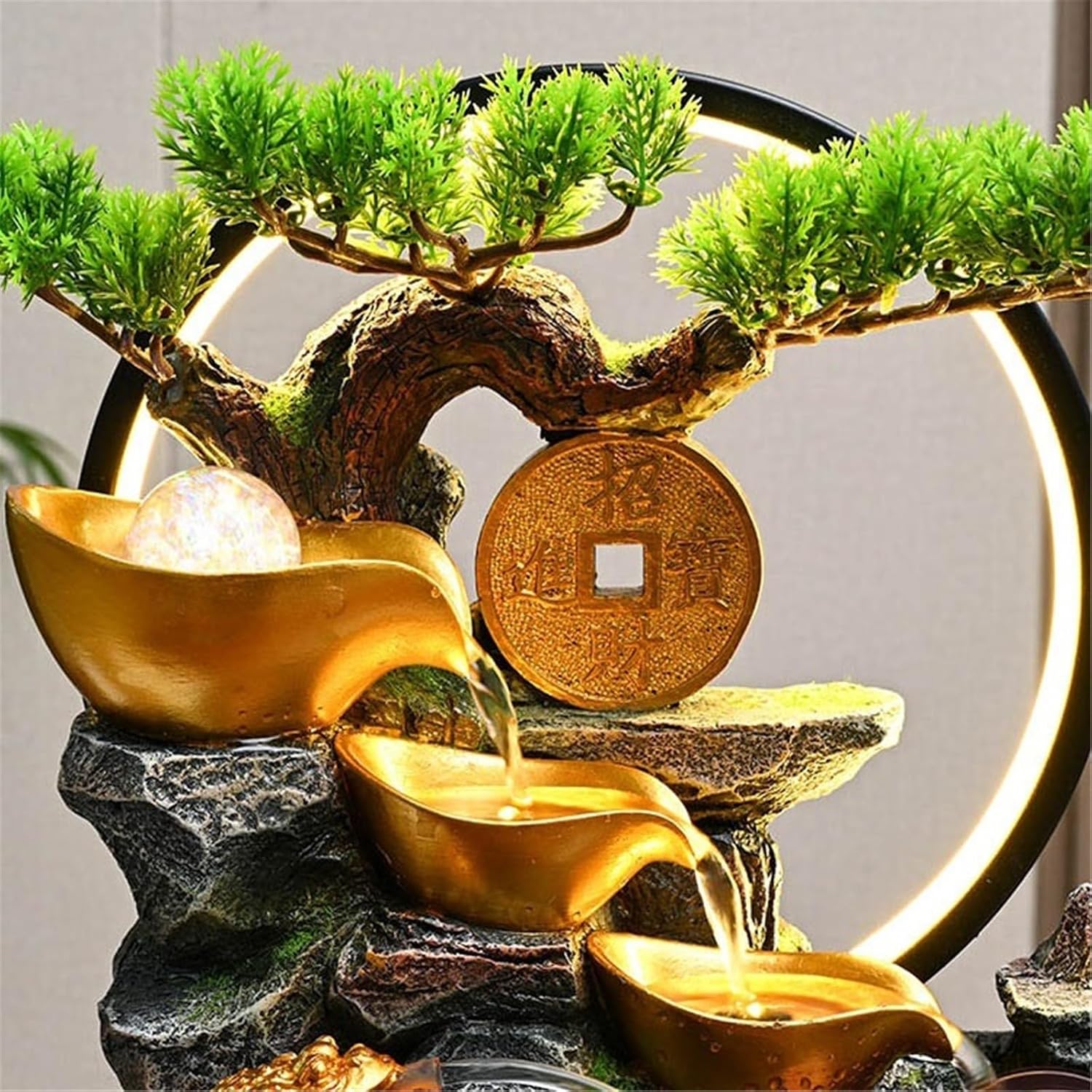 Tabletop Fountain Rockery and Flowing Water Ornament Polyresin Decoration Waterfall Decor for Office Relaxation