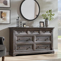 T4TREAM Farmhouse 7 Drawers Dresser for Bedroom, 54' Wide Wood Rustic Chest of Drawers w/Roman Column, Wooden Storage Dressers Organizer for Bedroom, Living Room, Closet, Dark Rustic Oak