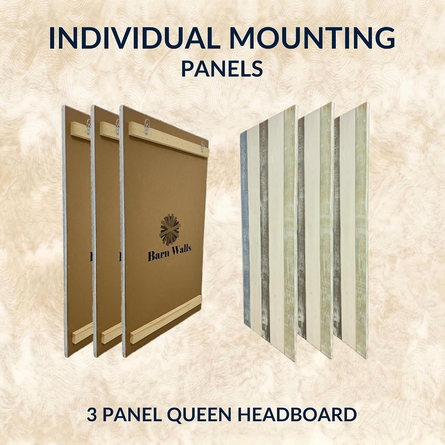 Barn Walls Queen Wood Headboard - Farmhouse Mix Design - Wall Mounted Floating Headboard for Queen Bed - Handcrafted Solid Wood - Easy No-Drill Installation