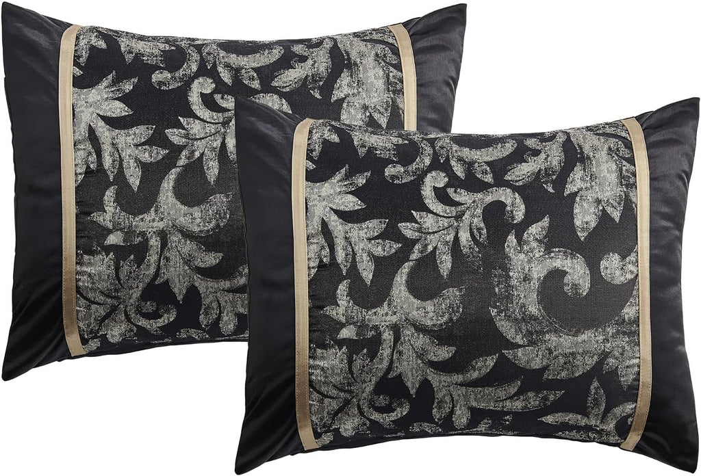 SahSahCasa 7-Piece Luxury Queen Comforter Set, Bed in a Bag Queen, Black and Gold Fluffy Bedding Comforter Set with Bed Skirt, Decorative Pillows and Shams, Down-Alternative Thick Jacquard Comforter