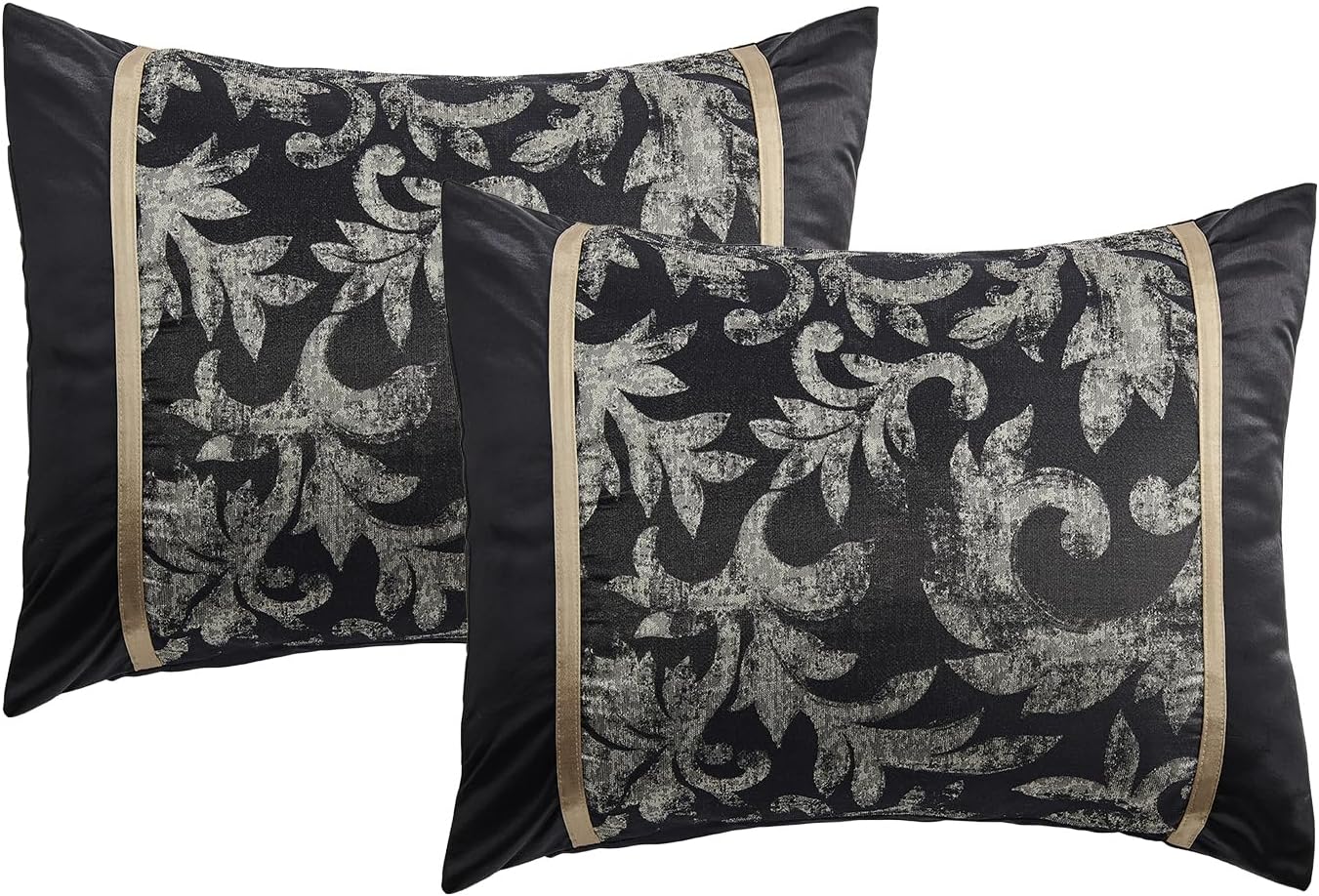 SahSahCasa 7-Piece Luxury Queen Comforter Set, Bed in a Bag Queen, Black and Gold Fluffy Bedding Comforter Set with Bed Skirt, Decorative Pillows and Shams, Down-Alternative Thick Jacquard Comforter