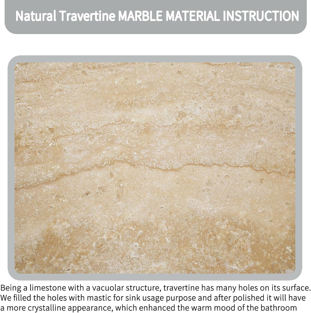 16' Natural Travertine Stone Round Bathroom Vessel Sink,Warm Beige Marble Bathroom Sink, Vanity Bowl Basin