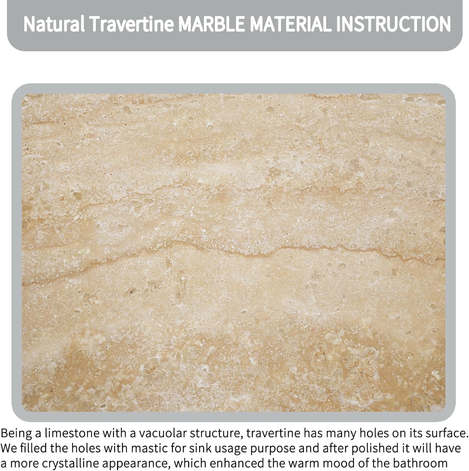 16' Natural Travertine Stone Round Bathroom Vessel Sink,Warm Beige Marble Bathroom Sink, Vanity Bowl Basin