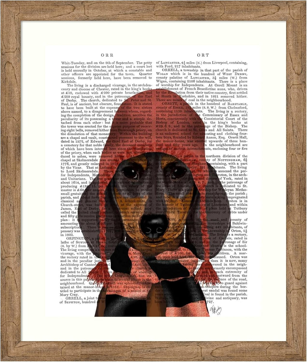 Amanti Art Framed Wall Art Print 36x30 Dachshund in Pink Hat and Scarf by Fab Funky, Animals Wall Art, Vintage Decor, Large Poster Painting Artwork for Living Room, Bedroom, Bathroom, Kitchen, Office