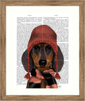 Amanti Art Framed Wall Art Print 36x30 Dachshund in Pink Hat and Scarf by Fab Funky, Animals Wall Art, Vintage Decor, Large Poster Painting Artwork for Living Room, Bedroom, Bathroom, Kitchen, Office
