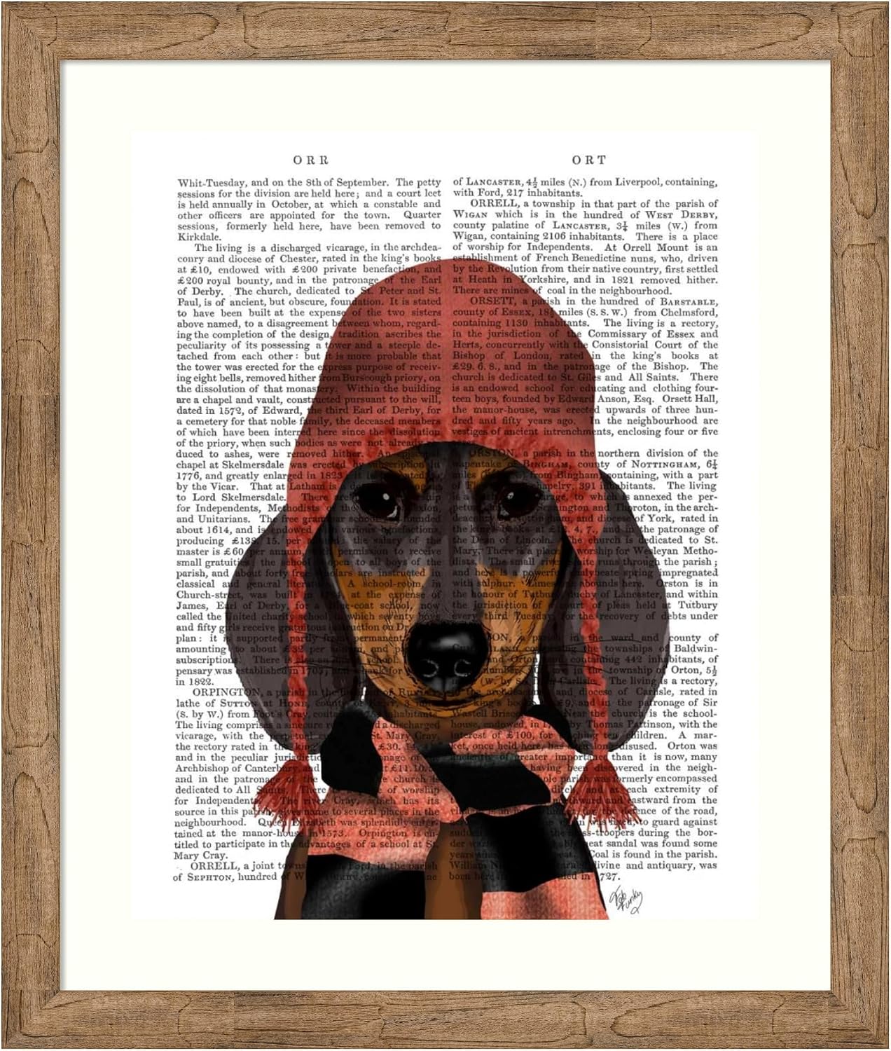 Amanti Art Framed Wall Art Print 36x30 Dachshund in Pink Hat and Scarf by Fab Funky, Animals Wall Art, Vintage Decor, Large Poster Painting Artwork for Living Room, Bedroom, Bathroom, Kitchen, Office