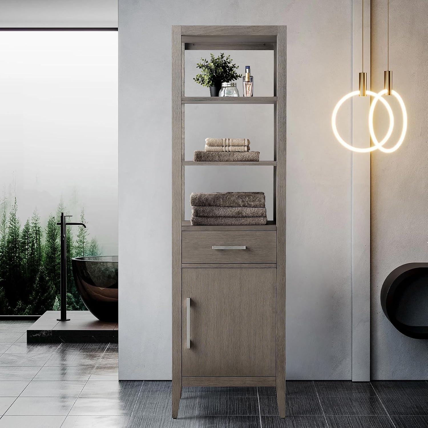 Vanity Art 21' Bathroom Vanity with Storage Cabinet & Shelves, Storage Cabinet with Soft-Closing Doors, VA90-LC-DG-BN1
