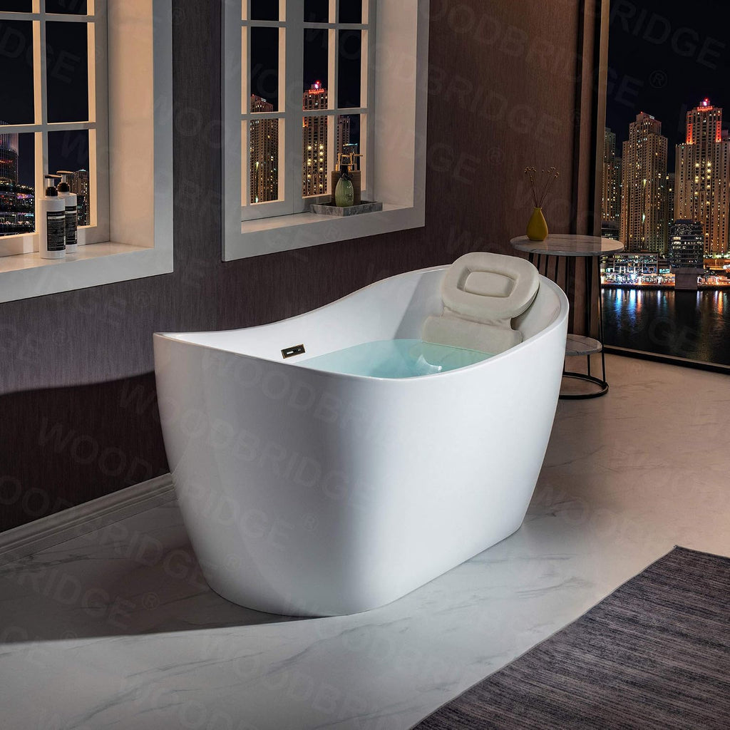 WOODBRIDGE 59' Acrylic Freestanding Bathtub Contemporary Soaking White Tub with Oil Rubbed Bronze Overflow and Drain，B0016 -ORB-Drain &O