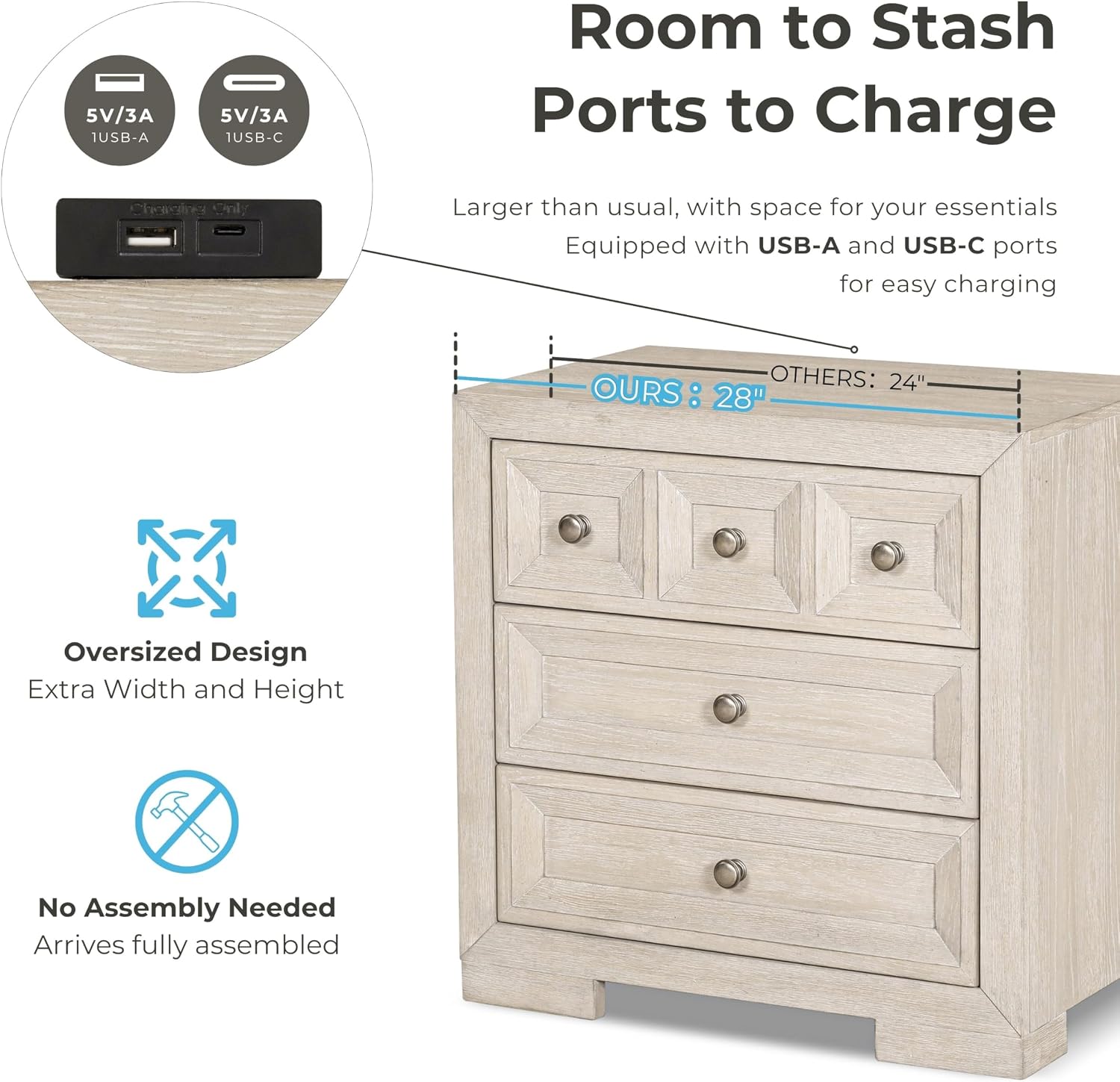 Furniture of America Dannen Modern Solid Wood 5-Piece Bedroom Set with USB Charger on Nightstand, Cedarwood-Lined Bottom and Felt-Lined Top Drawers, Box Spring Needed, Queen, Tawny Brown