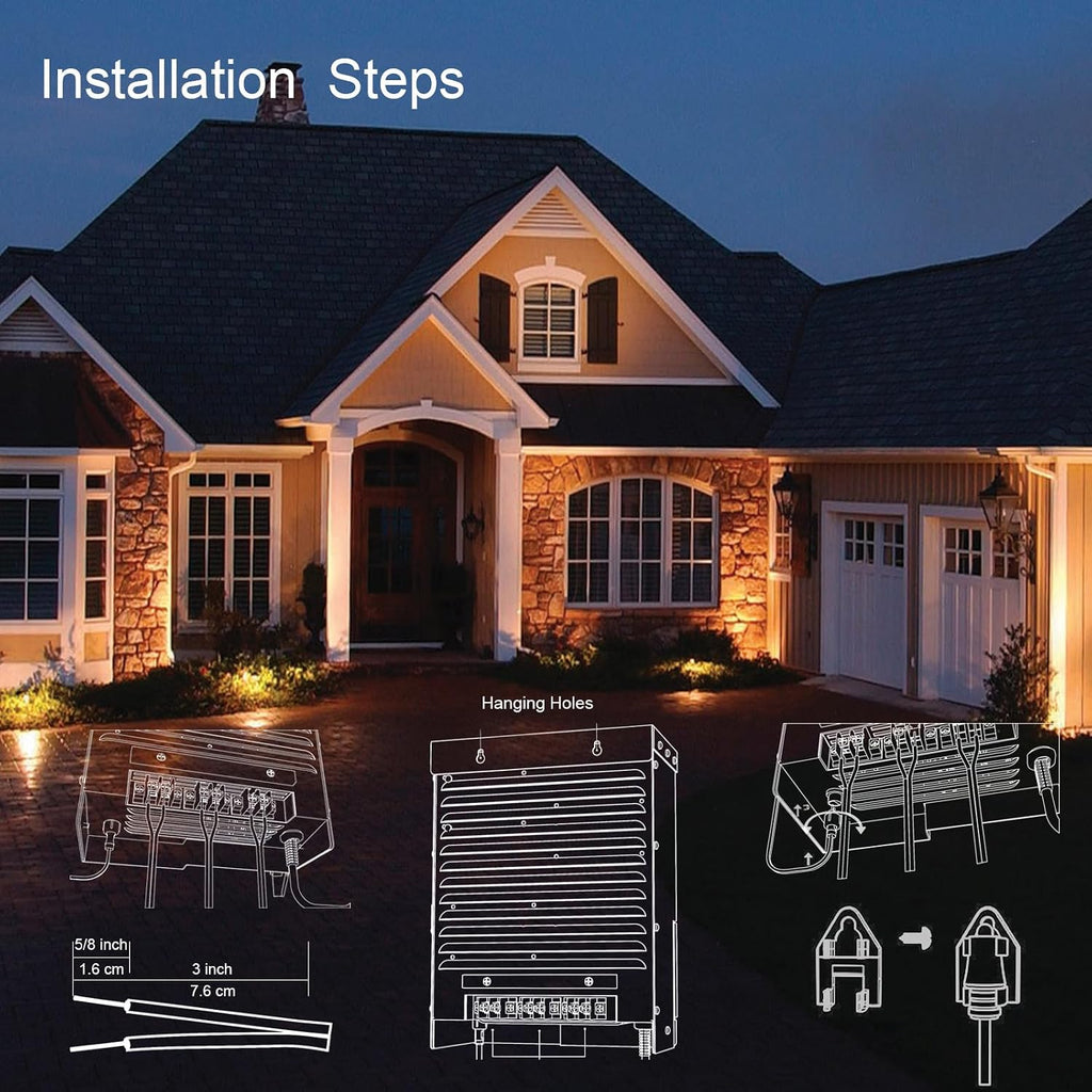 Malibu 900W Low Voltage Transformer Outdoor Low Voltage Landscape Lighting Power Supply with Photo Sensor Timer and Weatherproof Shield 120V to 12V AC Output for Spotlight, Pathway Light, Floodlight
