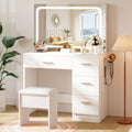 LIVELYGLOW Makeup Vanity Desk with Charging Station & LED Mirror – 35.4' Vanity Set with 4 Drawers, 3 Lighting Modes – Modern Bedroom Furniture (15.7' D x 35.4' W x 53.9' H), White