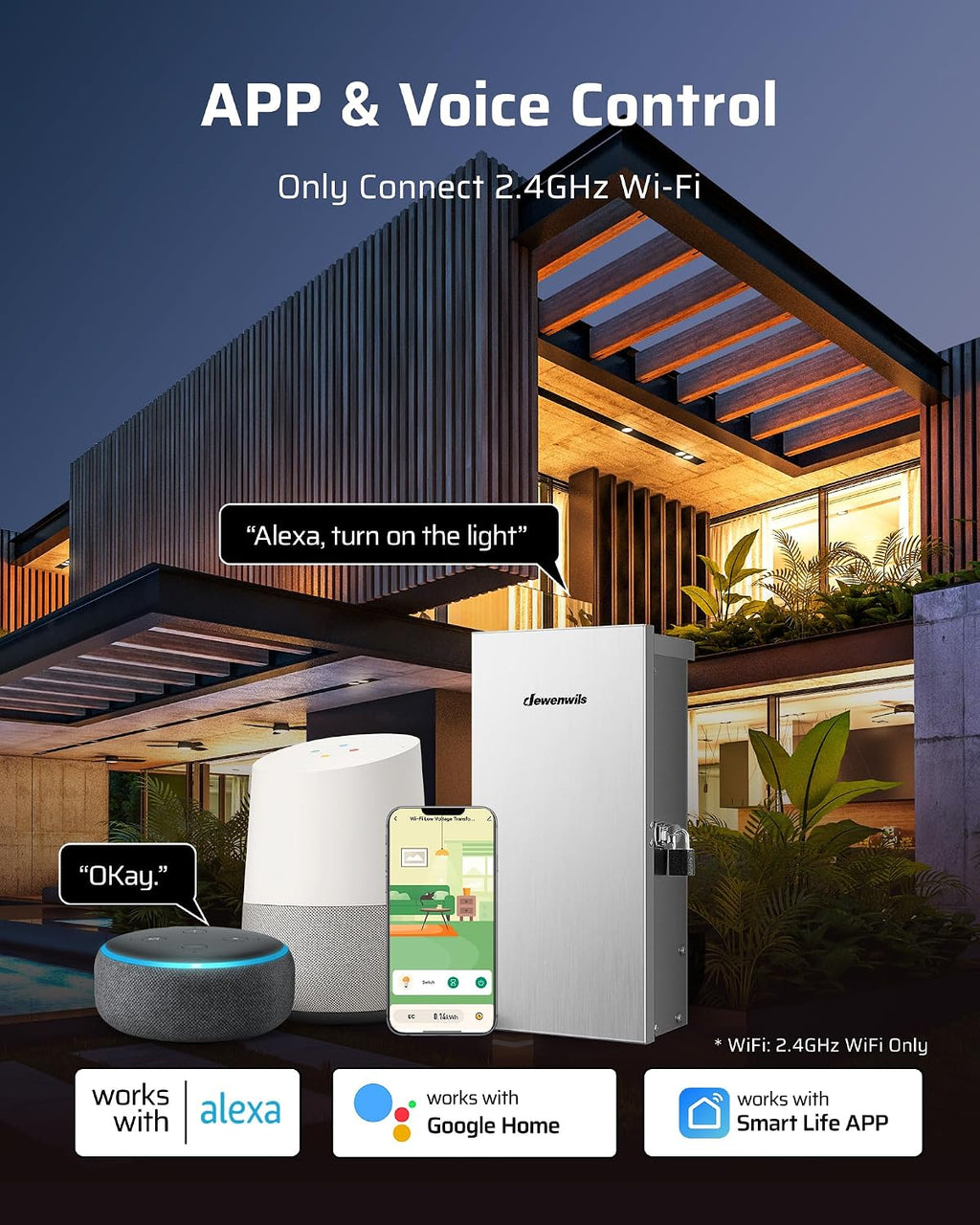 DEWENWILS 300W Wi-Fi Low Voltage Landscape Transformer with 3 Zones, 2.4Ghz Smart Low Voltage Transformer for Outdoor Lights, 120V AC to 12V/14V AC, Work with Alexa & Google Assistant, FCC Listed