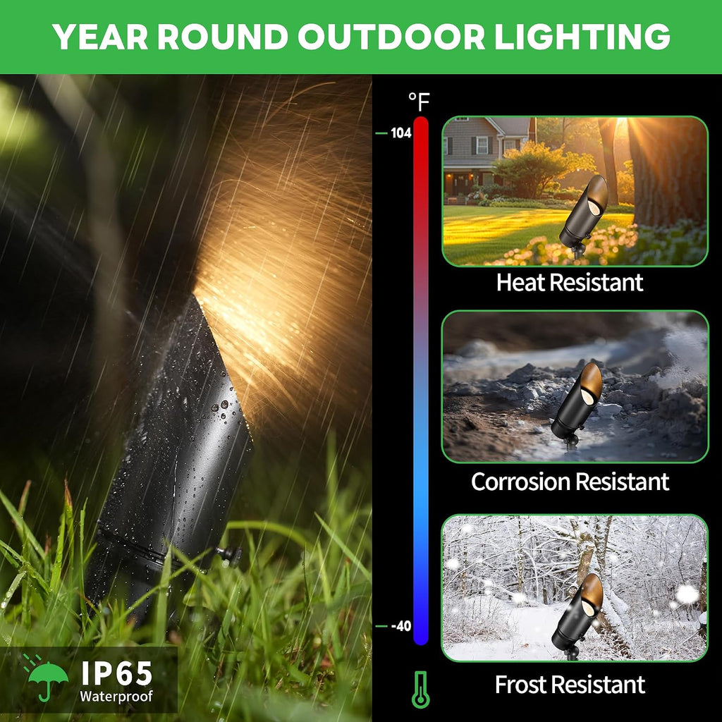 Landscape Spotlights Low Voltage - Warm & Cool White Uplight Adjustable Temp, 12V Outdoor LED Spot Lights Wired, IP65 Waterproof Aluminum, Black for Exterior House Tree Garden Yard