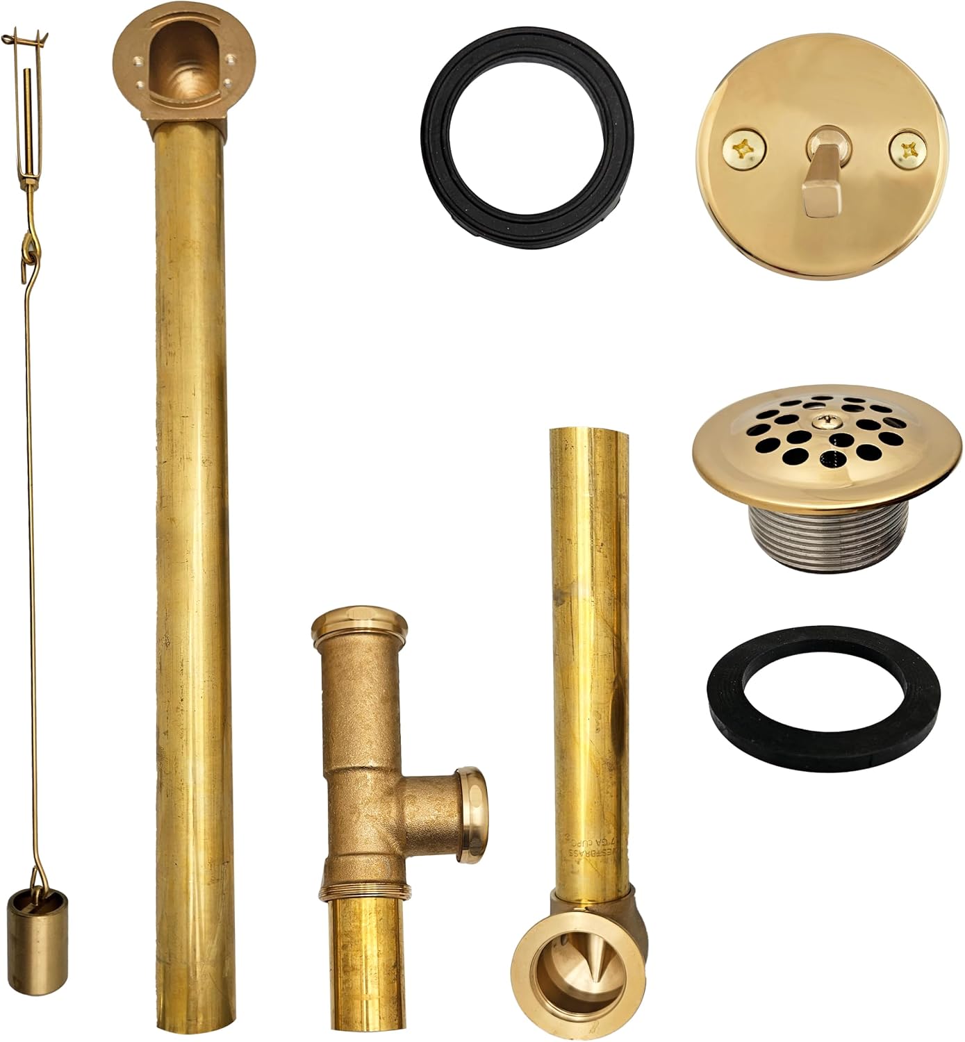 Westbrass A324-01 22-1/2' Bath Waste & Overflow Assembly with Trip Lever and Beehive Strainer Grid Drain, Polished Brass