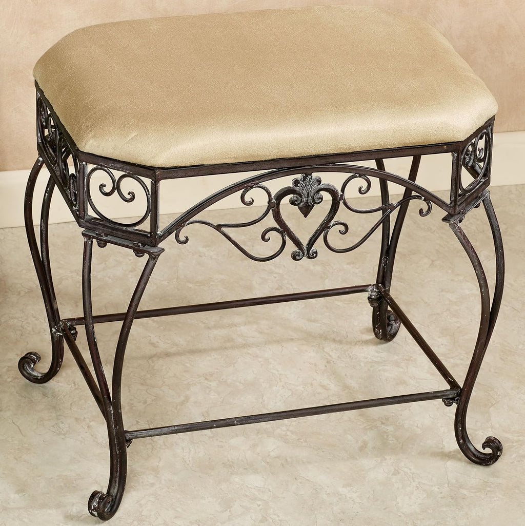 Touch of Class Aldabella Vanity Bench Tuscan Slate - Traditional Style - Handcrafted Metal - Painted by Hand - Elegant Furniture for Bedroom, Bathroom, Living Room, Kitchen - 20 Inches High