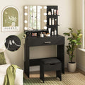 Vabches Small Vanity Desk with Mirror and Lights, Makeup Vanity with Storage Chair & Power Strip,Girl Dressing Table Set with Drawer for Bedroom,3 Lighting Modes,Brightness Adjustable,Black