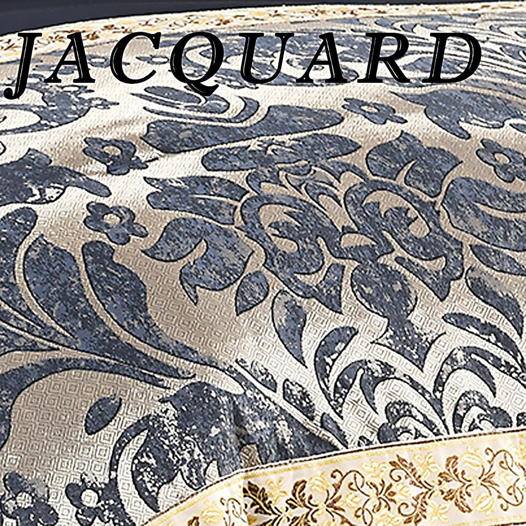 SahSahCasa 7-Piece Luxury California King Comforter Set, Cal King Comforter, Bed in a Bag California King, Jacquard Fluffy Comforter Bedding Set with Bedskirt, Pillows, Down-Alternative, Navy/Gold