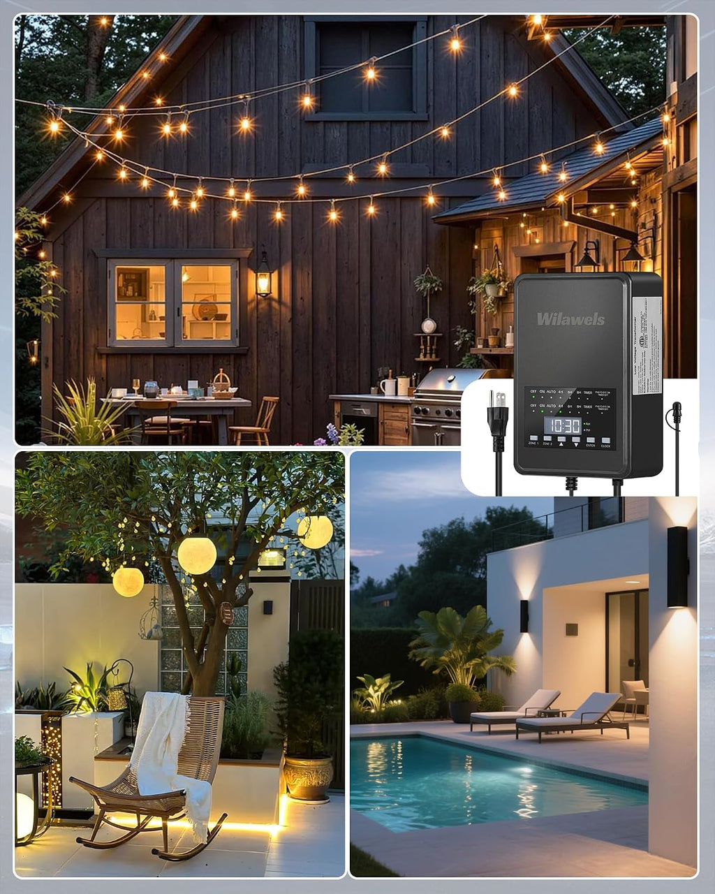 600W Low Voltage Landscape Transformer, 2 Zone Independent Control 120VAC to 12/14V AC Low Voltage Transformer, Landscape Lighting Transformer with Timer & Photocell Sensor ETL Listed D20LT06