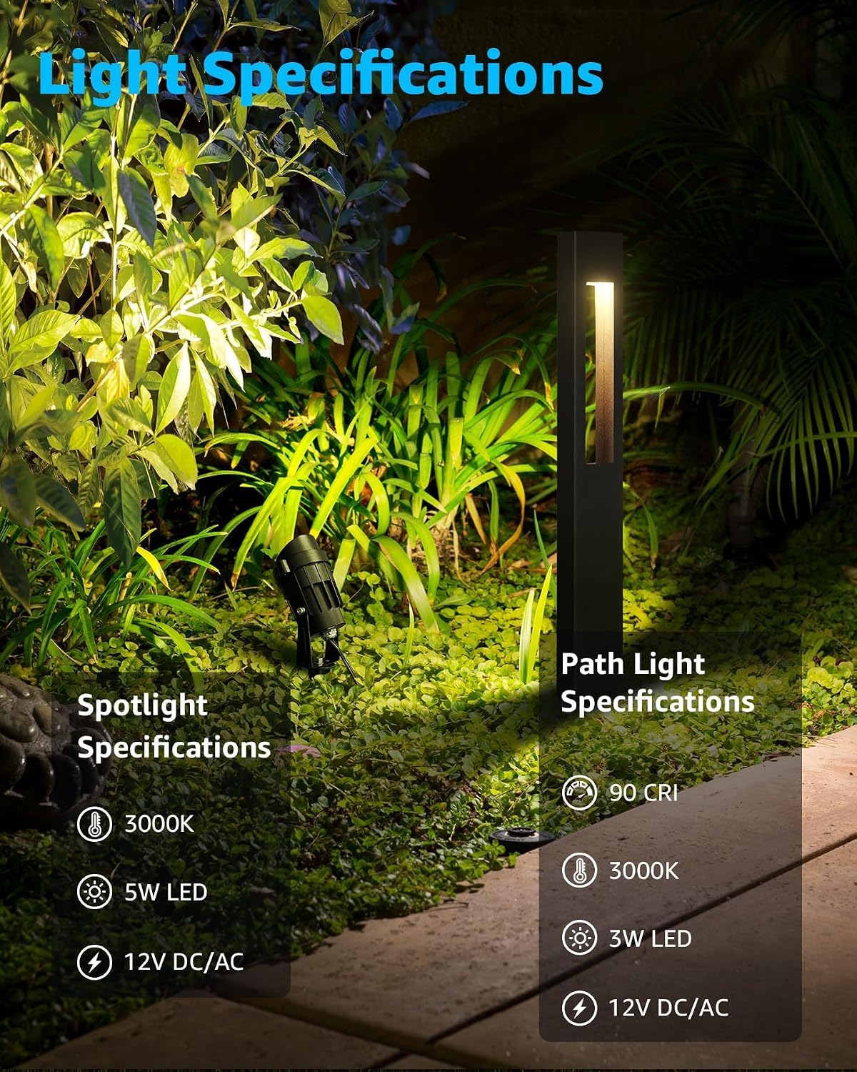 SUNVIE 12-Pack Low Voltage Pathway Lights Wired with Spotlights LED Outdoor Landscape Lighting Kit for Path, Garden, Yard, Patio, Cast-Aluminum, IP65 Waterproof, 12-24V AC/DC, 3000K Warm White, Black