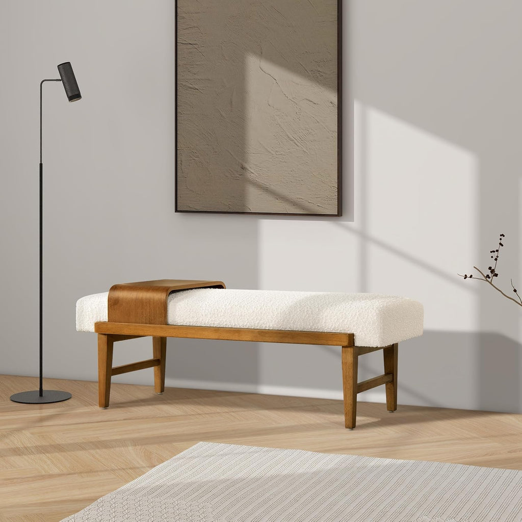 Jennifer Taylor Home Billie 52' Modern Telephone Bench with Sliding Shelf, Ivory White Boucle