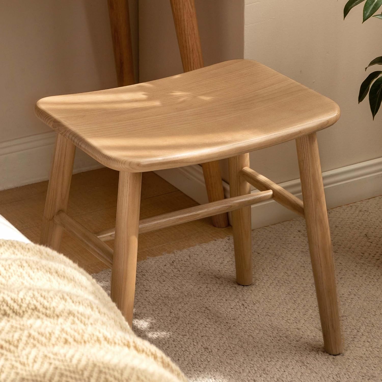 YESWOOD Small Vanity Stool Chair, Solid Wood Makeup Chair, Curved Surface Footstool for Bedroom, Dining Room, Entryway