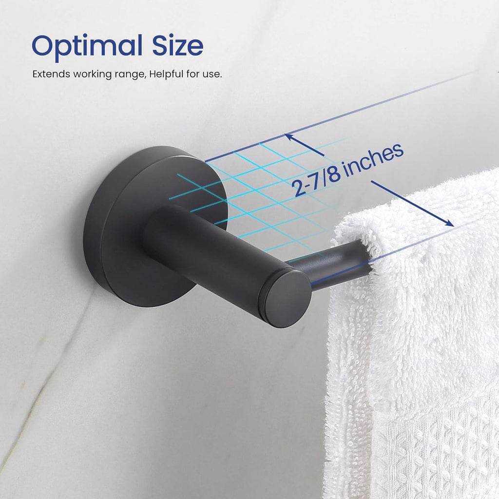KIBI Circular Bathroom Hardware Set 5 Piece Bathroom Accessories Set | Towel Bar (18'), Towel Ring, Toilet Paper Holder, Robe Hooks (Matte Black) (C-KBA14-5-4)