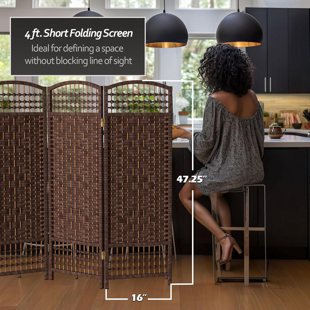 4 ft. Short Fiber Weave Folding Screen - Dark Mocha - 3 Panels