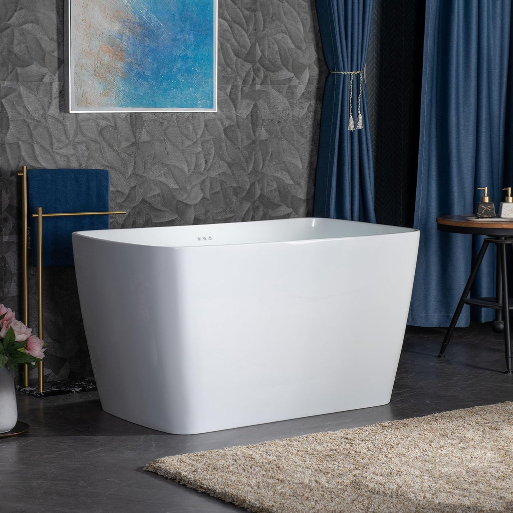 WOODBRIDGE 48' Acrylic Freestanding Rectangular Air Bath Bathtub with Pre-molded Seat and Brushed Nickel Pop-Up Drain and Overflow Option, White, B0170-B