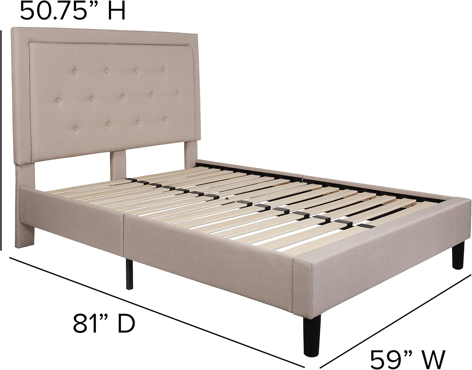 Flash Furniture Roxbury Full Size Tufted Upholstered Platform Bed in Beige Fabric