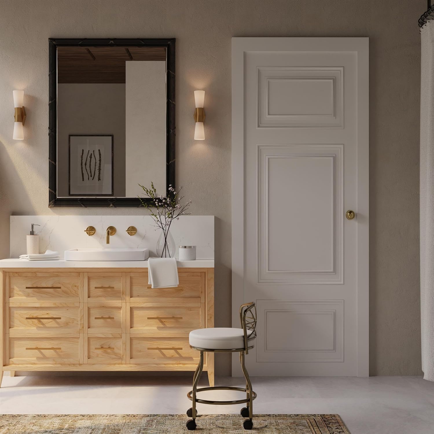 Carolina Classic Diana X-Back Vanity Bench with Casters in Gold