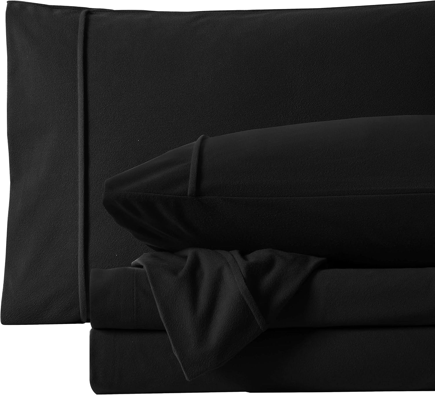 Flannel Sheets Warm and Cozy Deep Pocket Breathable All Season Bedding Set with Fitted, Flat and Pillowcases, Queen, Black, (Pack of 6)